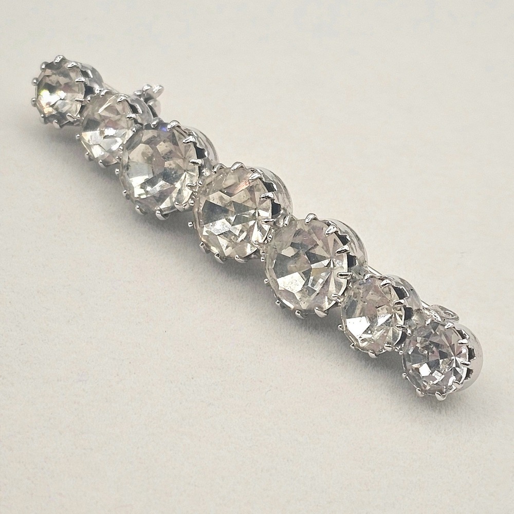 Rhinestone Bar Brooch Silver Tone Clear Glass Graduated 2.5" Pin Statement